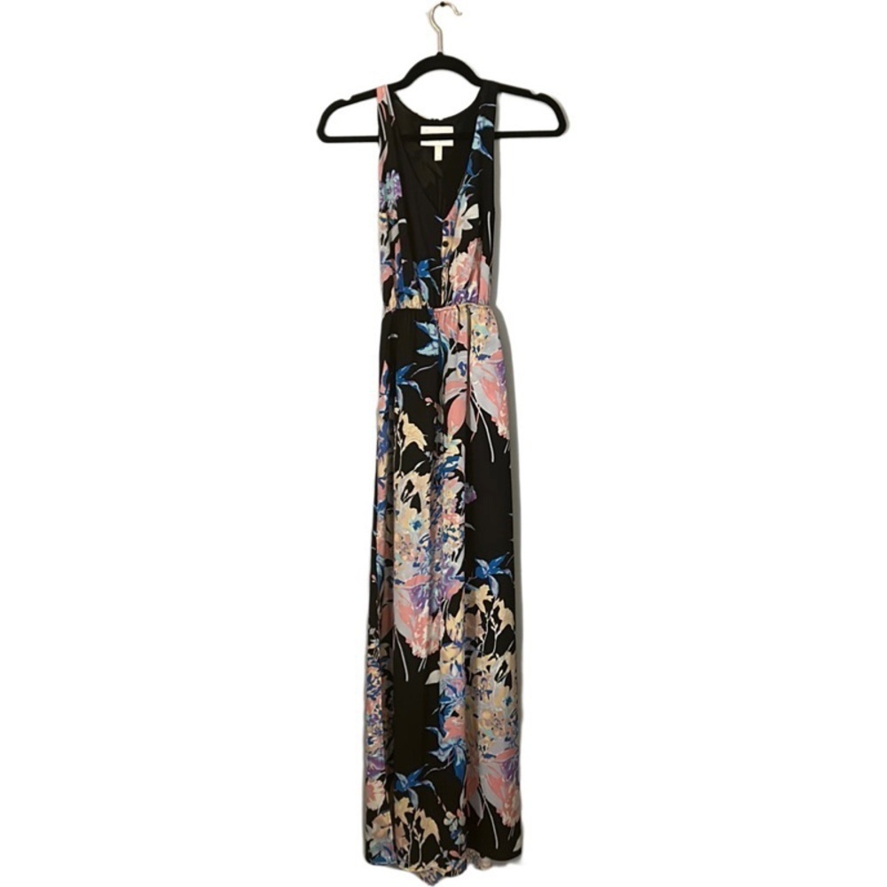Yumi Kim Black Silk Floral Maxi Dress size Small